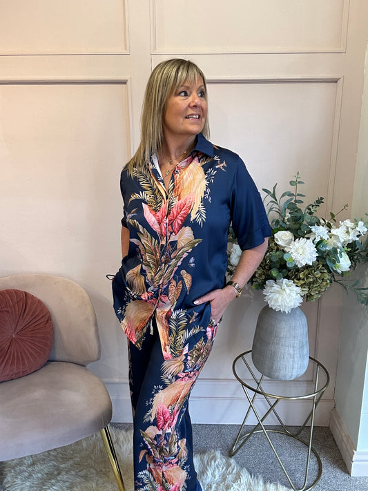 Tropical Paradise Shirt & Pant Set - Navy/Mix - Wardrobe By Simone