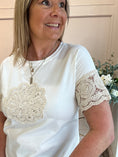 Load image into Gallery viewer, Crochet Beige Flower T Shirt  - White/Cream - Wardrobe By Simone
