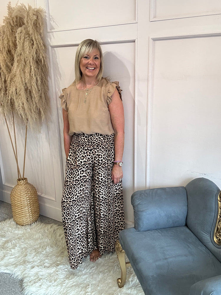Cheetah Wide Leg Pant - Browns/Black