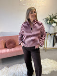 Load image into Gallery viewer, Zip Up Fun Striped Cardigan -  Pink/Burgundy
