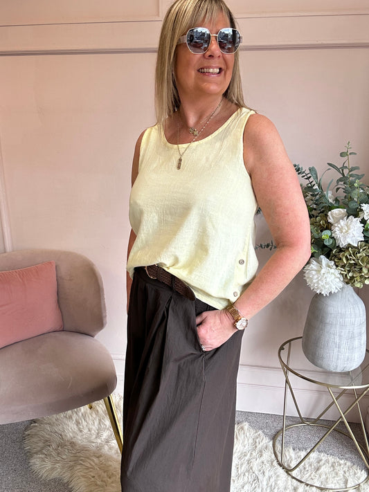 Little Side Button Top - Soft Lemon - Wardrobe By Simone