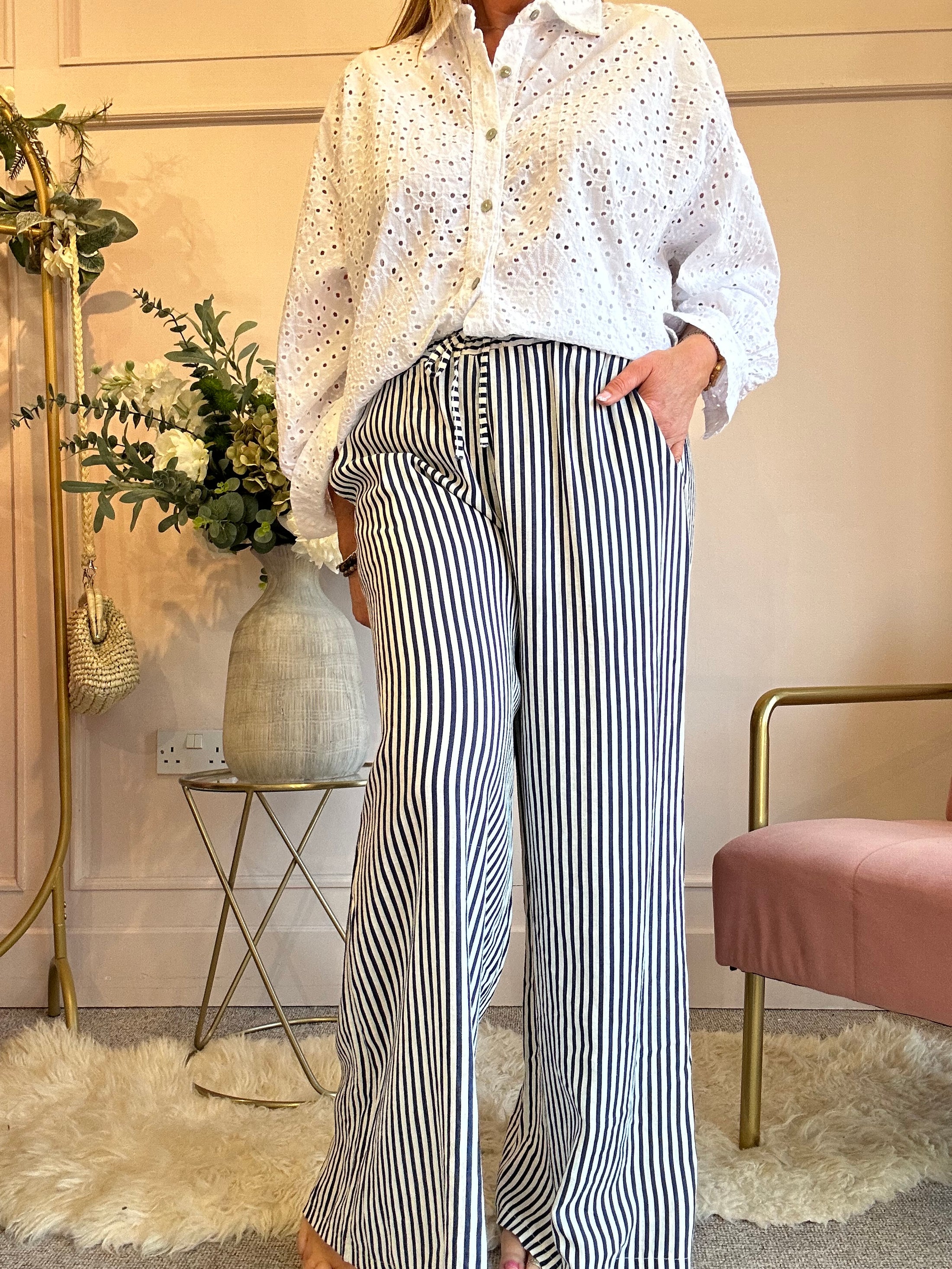 Dare To Stand Out Striped Pant - Navy/Cream - Wardrobe By Simone