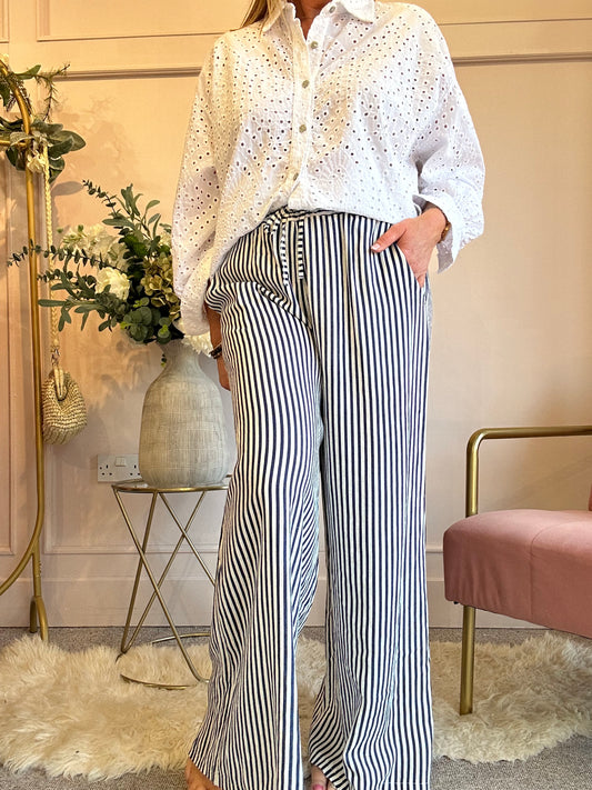 Dare To Stand Out Striped Pant - Navy/Cream - Wardrobe By Simone