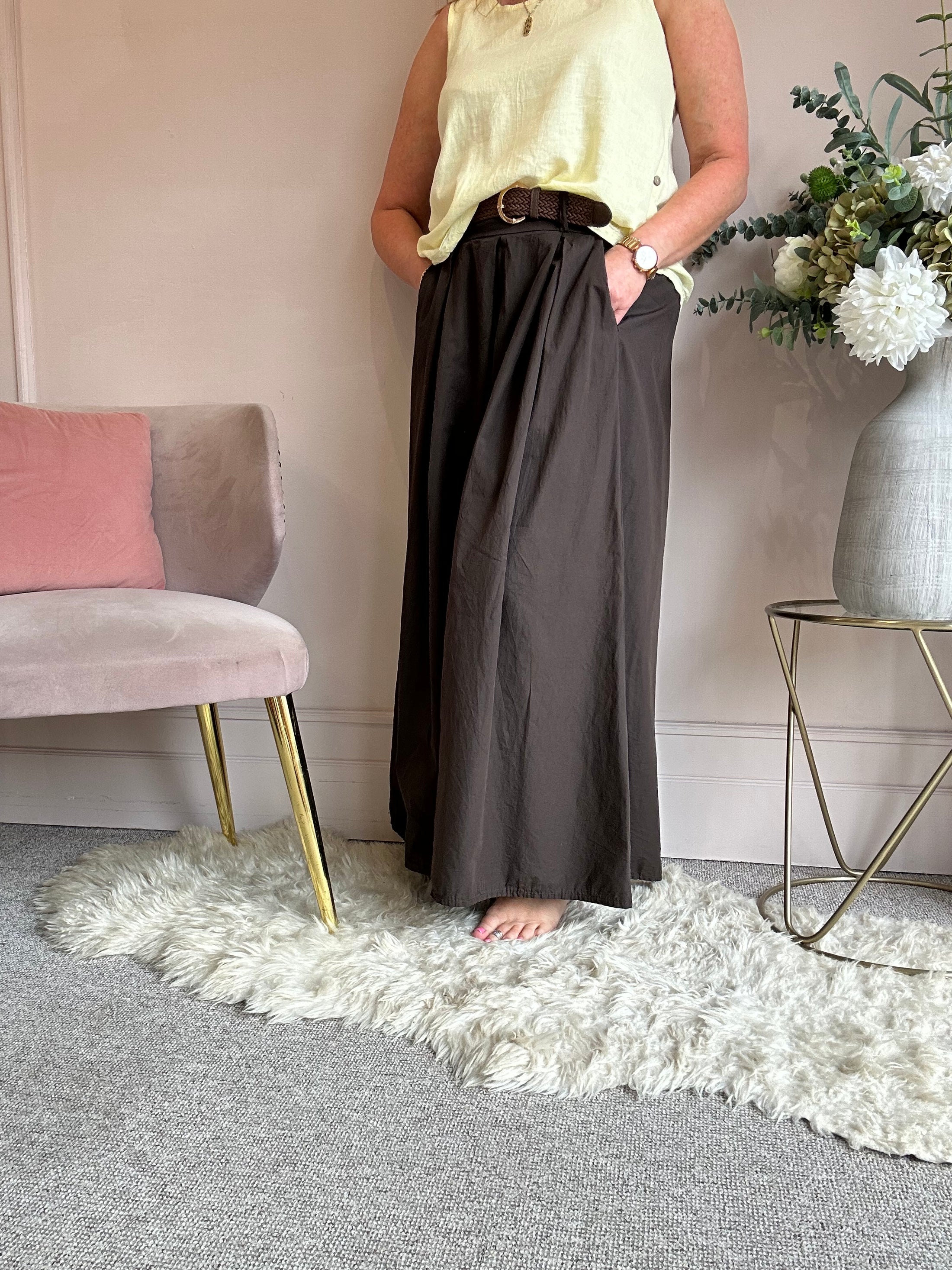 Belted Palazzo Wide Pant - Brown - Wardrobe By Simone
