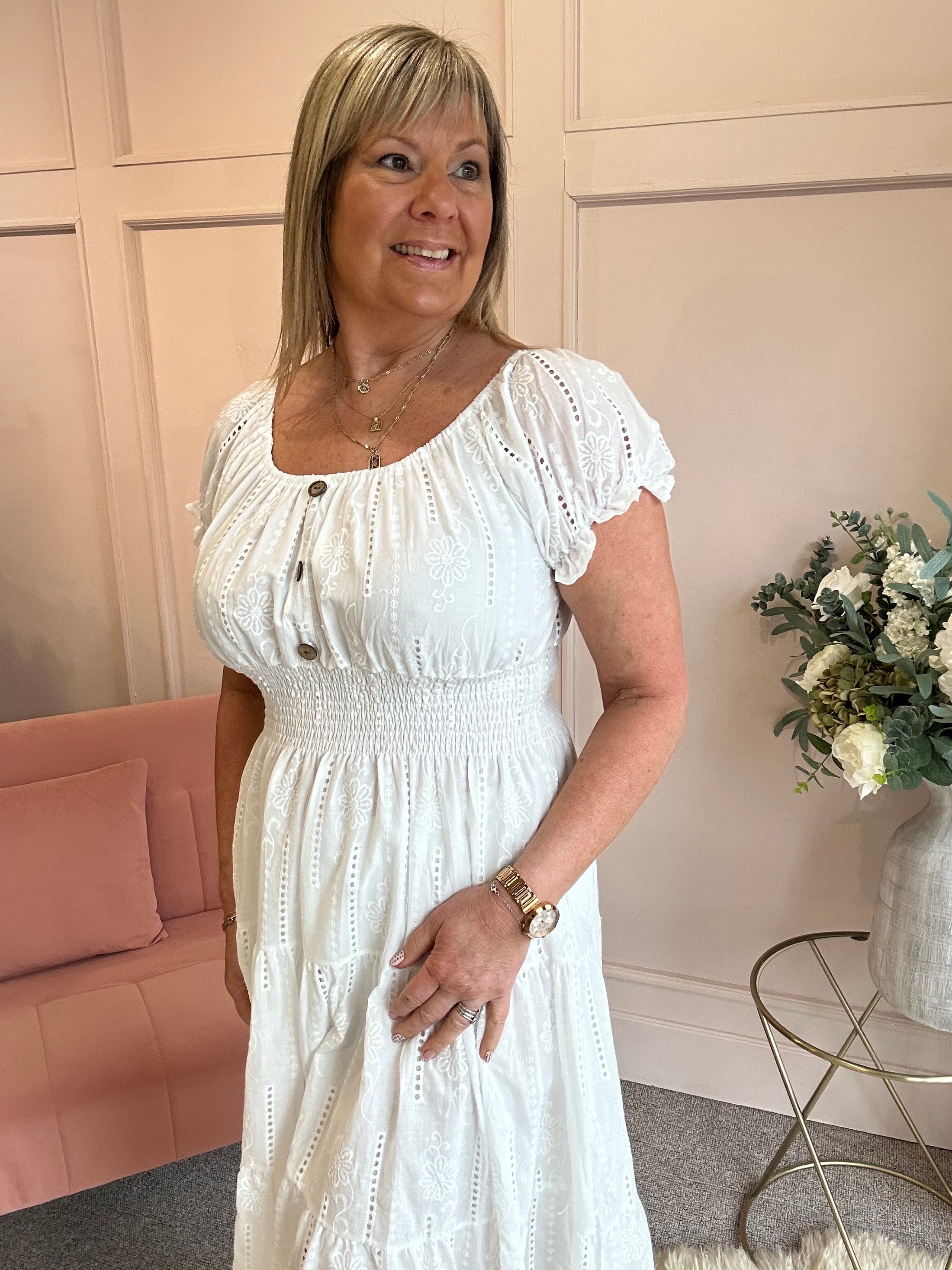 Vibes Of Summer Midi Dress - White - Wardrobe By Simone