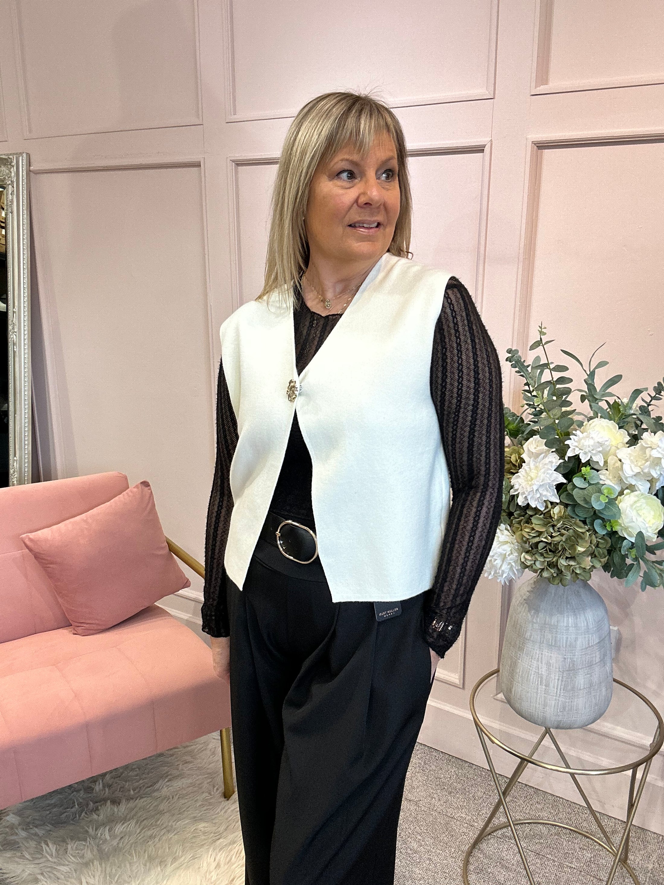 Single Gold Button Waistcoat - Cream