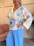 Load image into Gallery viewer, Crochet V Neckline Jumper - Cream/Pink/Blue - Wardrobe By Simone
