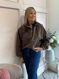Load image into Gallery viewer, Ruffle Collar Zip Jacket - Brown
