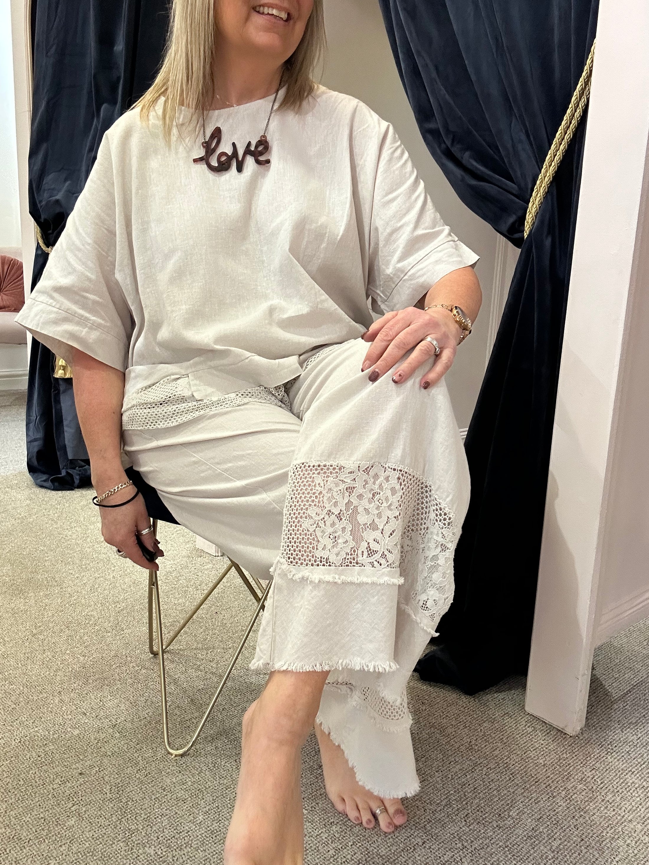 Two Piece Linen/Cotton Set - Beige