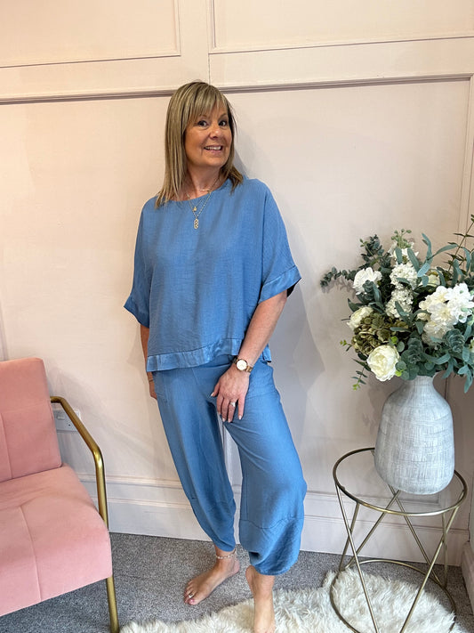 Top & Harem Pant Set - Soft Slate Blue - Wardrobe By Simone