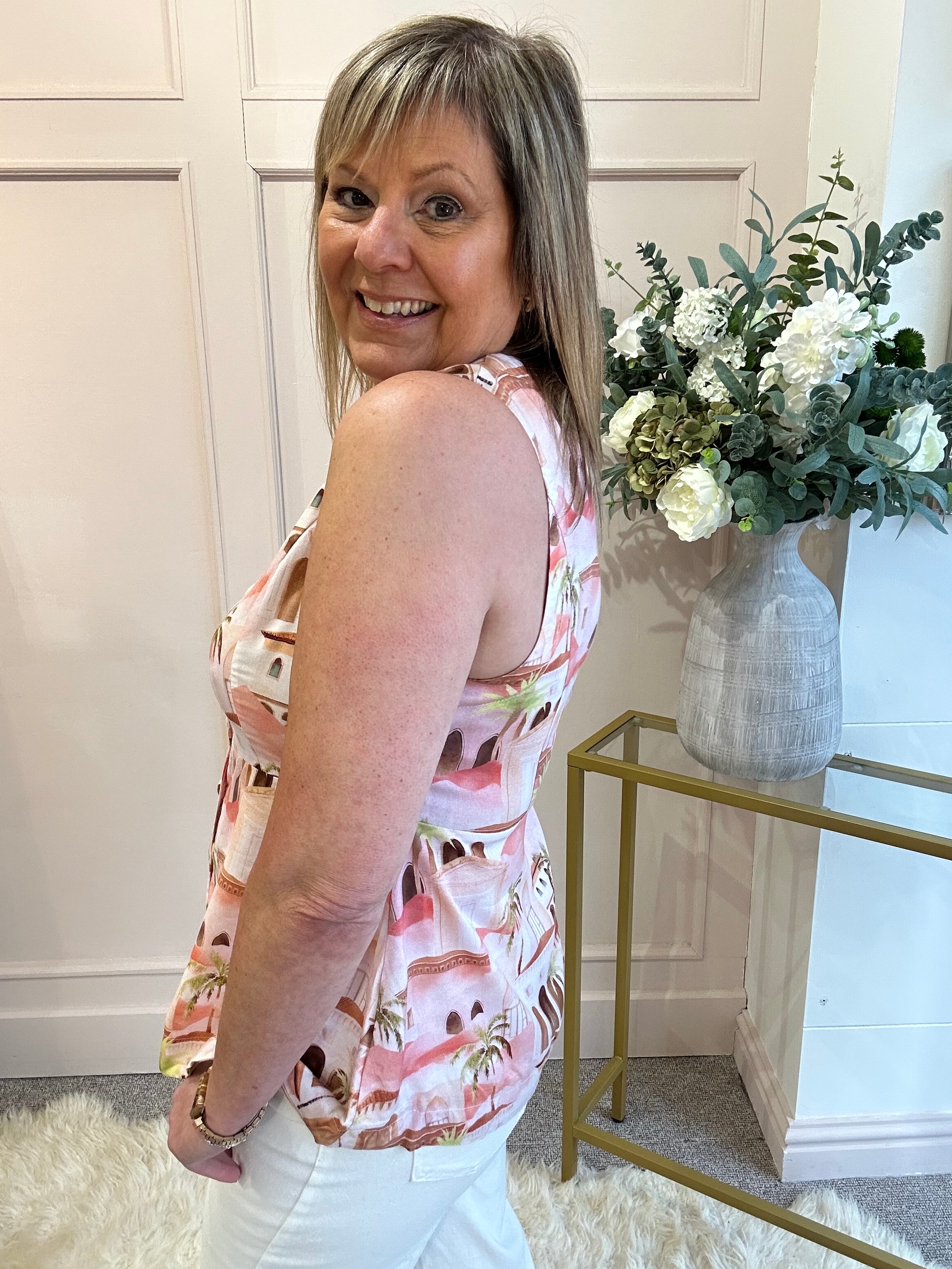 Santorini Vibe Waistcoat Top  - Coral - Wardrobe By Simone