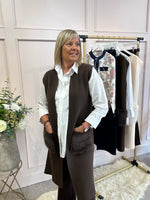 Fluffy Pocketed Long Waistcoat - Chocolate