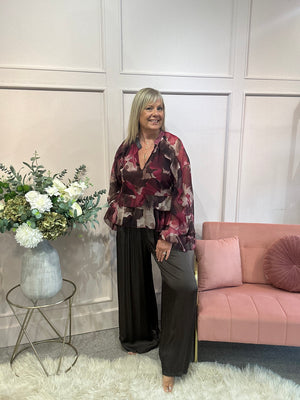 Floaty Frill Detail Top  - Plum/Wine - Wardrobe By Simone
