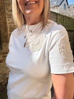 Crochet Flower Detail T Shirt - White