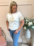 Load image into Gallery viewer, Crochet Beige Flower T Shirt  - White/Cream - Wardrobe By Simone
