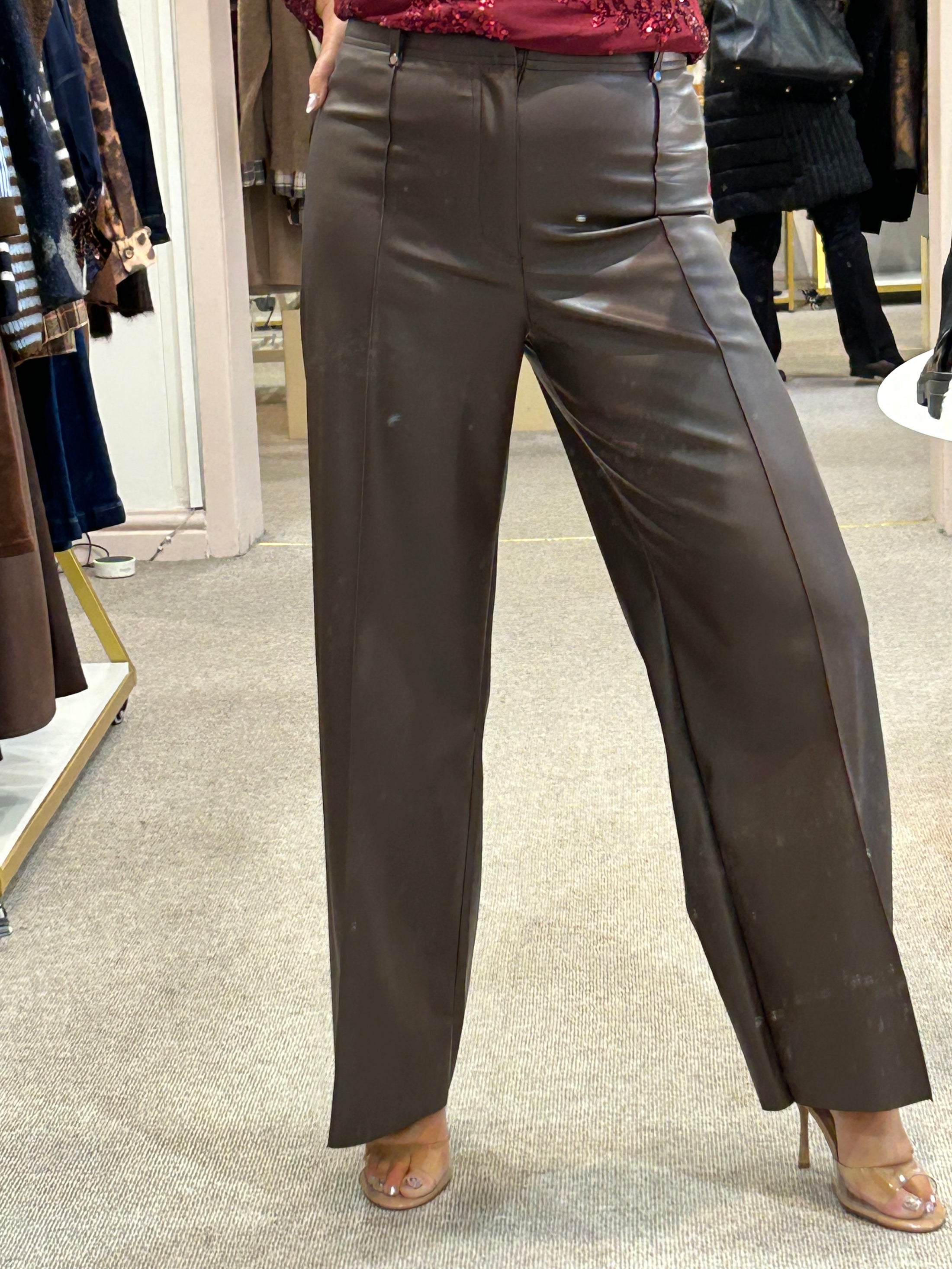 Faux Leather Trouser - Brown