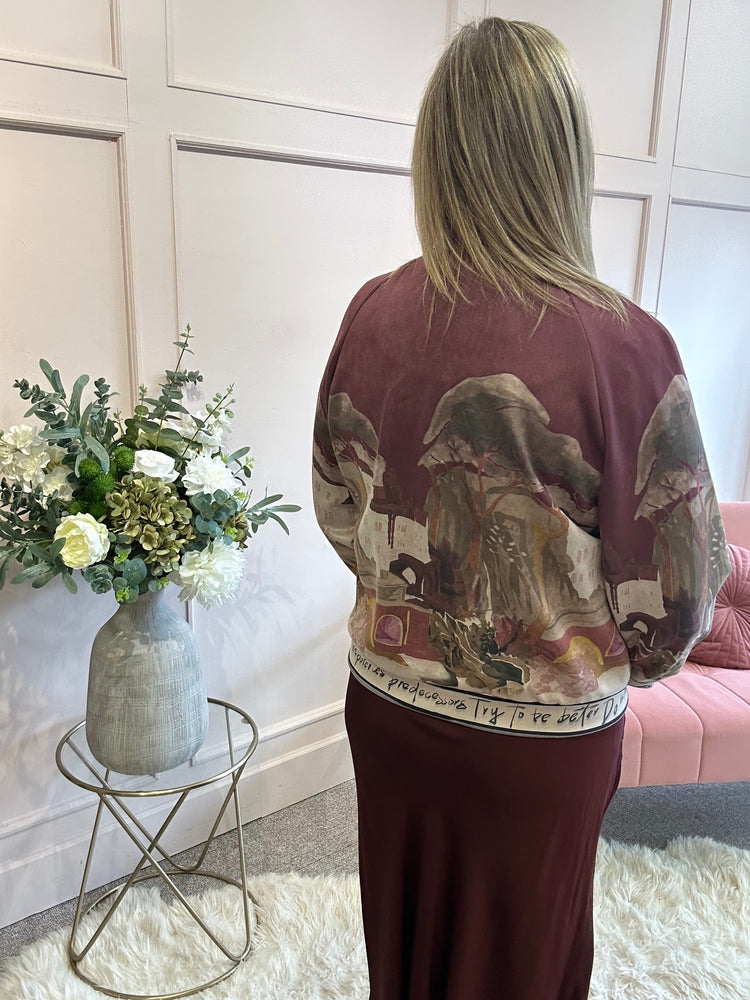 Tuscany Suedette Jacket - Burgundy/Multi
