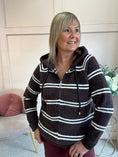 Load image into Gallery viewer, Hoody Striped Zip Cardigan- Brown/Cream
