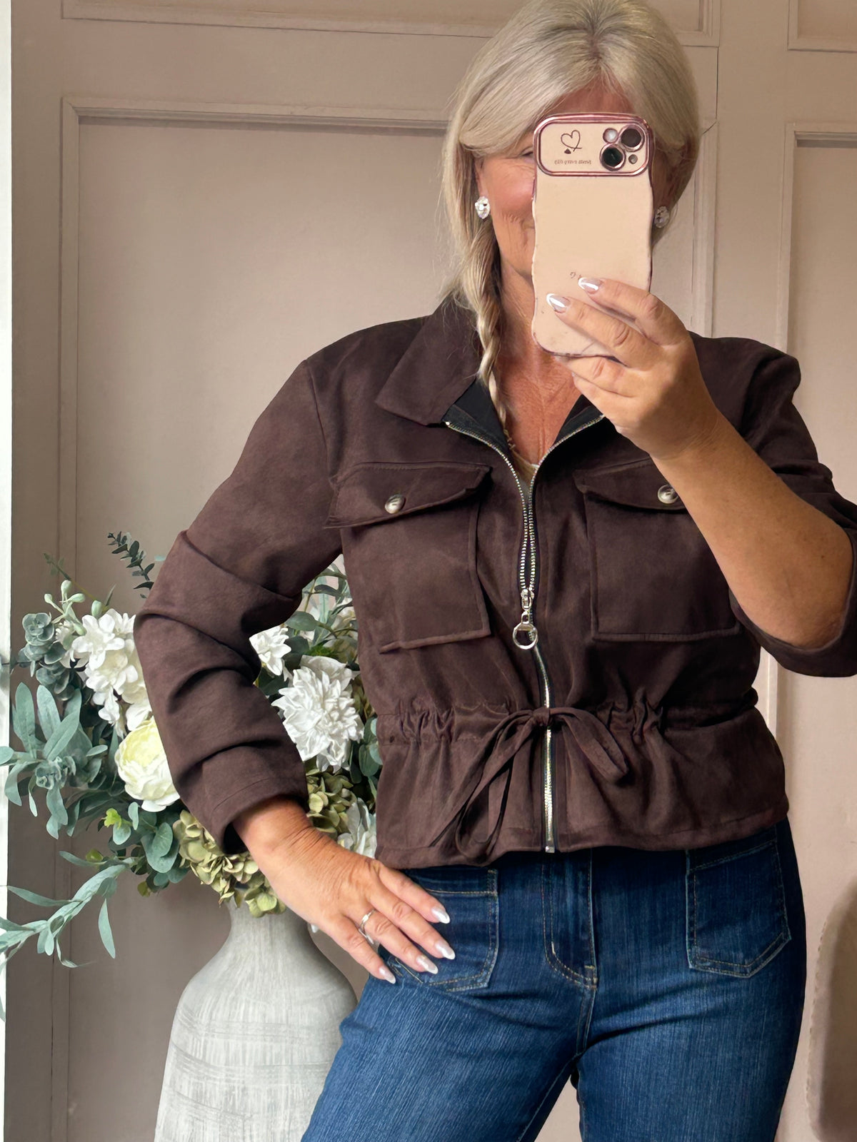 Pull Tie Suedette Jacket - Brown