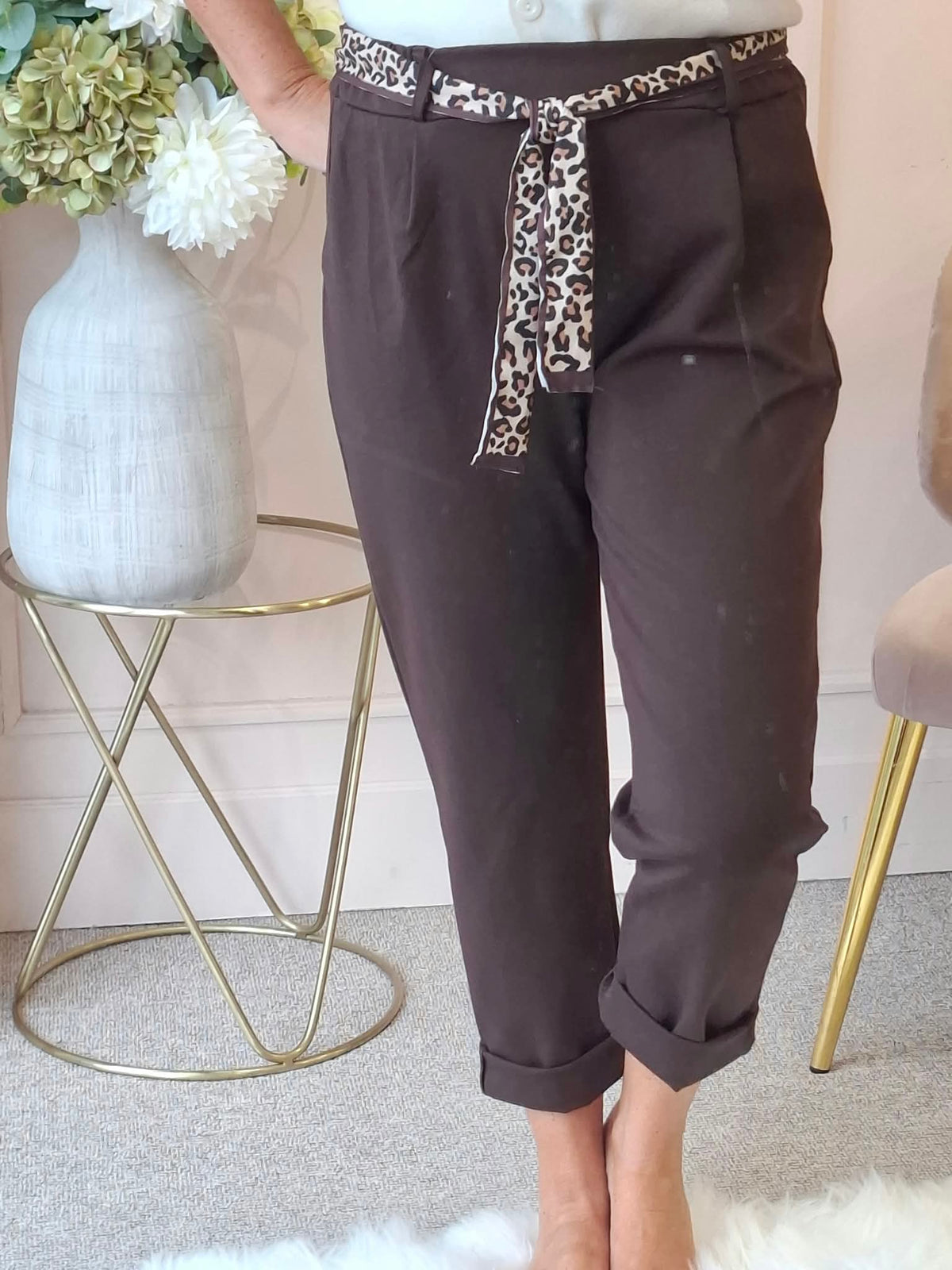 Leopard Tie Pant - Brown