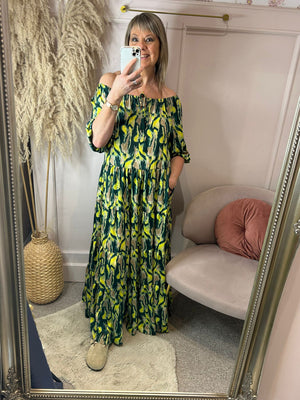 
            
                Load image into Gallery viewer, Swirl Pattern Maxi Dress - Green - Wardrobe By Simone
            
        