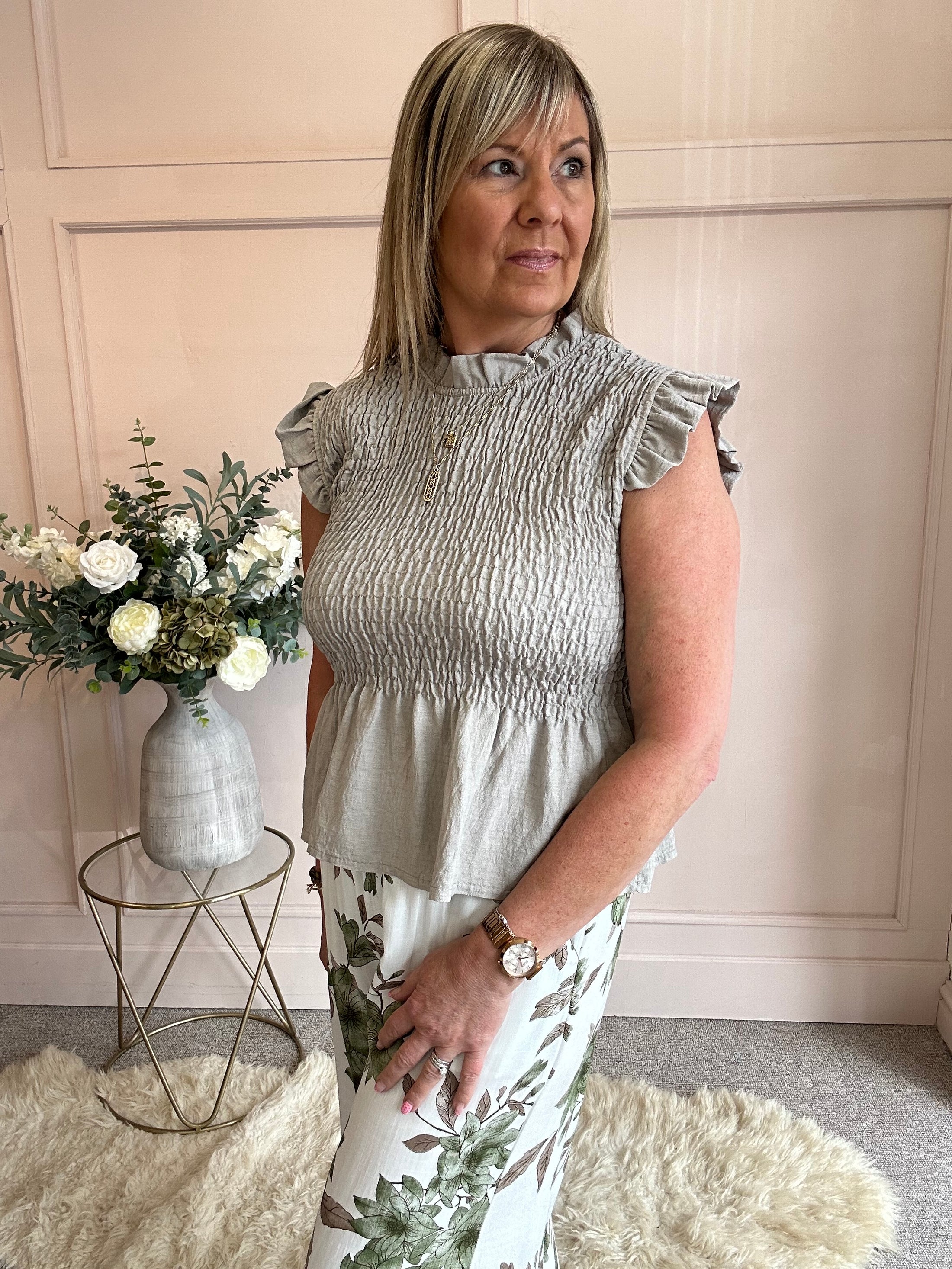 Cute Peplum Top  - Taupe - Wardrobe By Simone