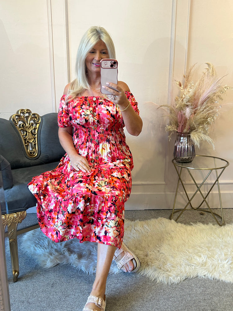 Floral Print Midi Dress - Corals - Wardrobe By Simone