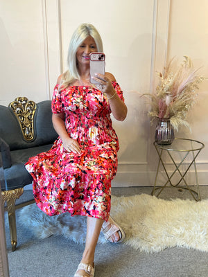 Floral Print Midi Dress - Corals - Wardrobe By Simone
