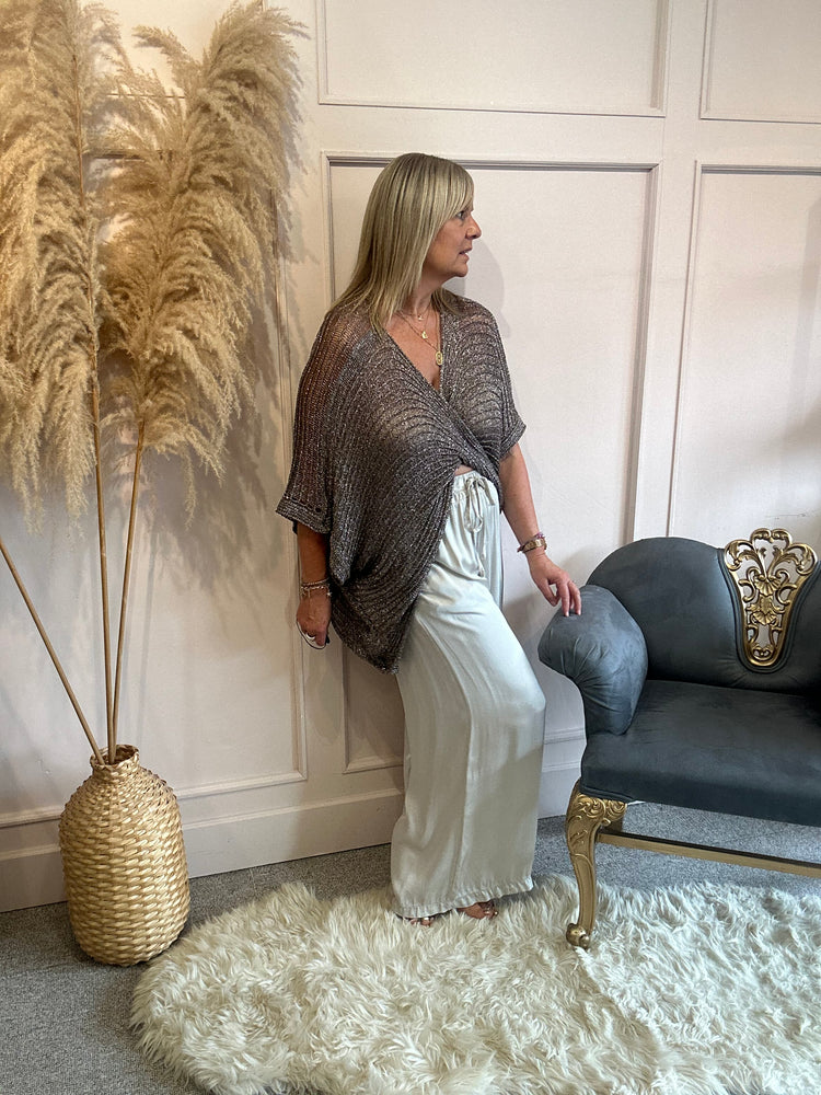 Shimmer Twist Front Jumper - Bronze/Silver - Wardrobe By Simone