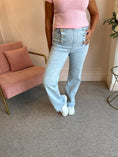 Load image into Gallery viewer, Gold Button Pull Up Jeans - Mid blue - Wardrobe By Simone
