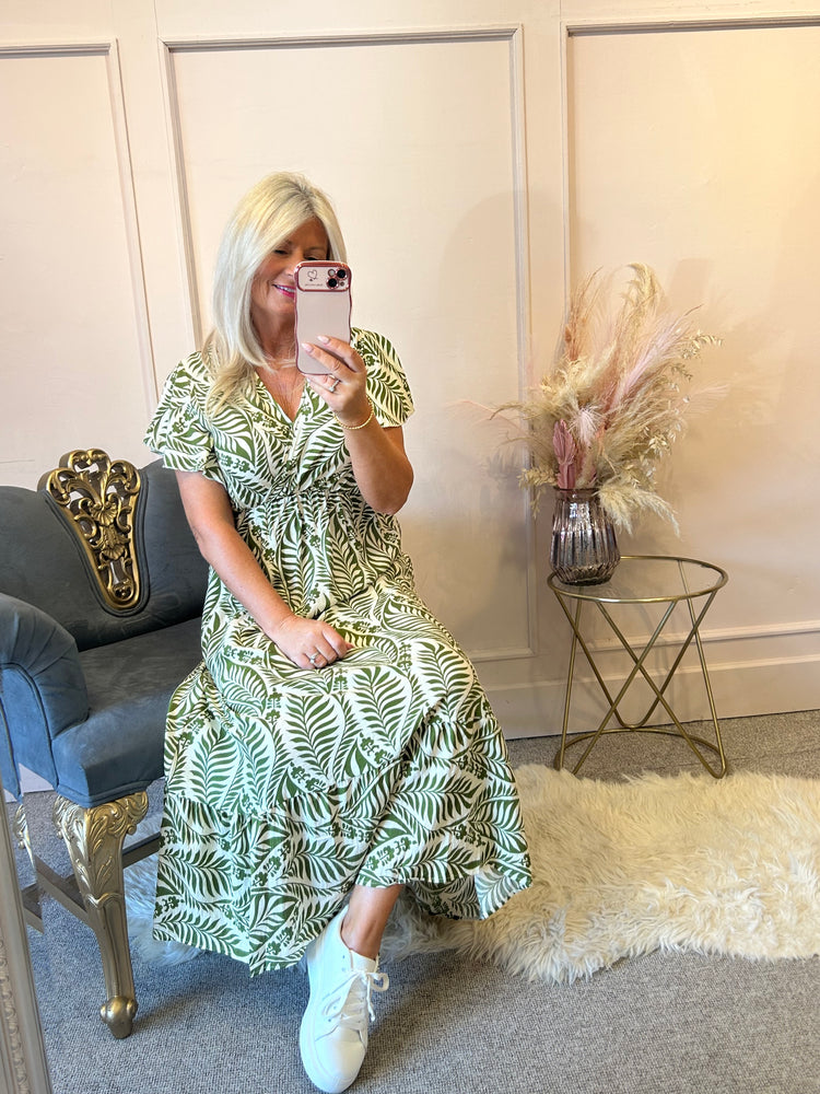 Summer Leaf Maxi Dress - Green/Cream