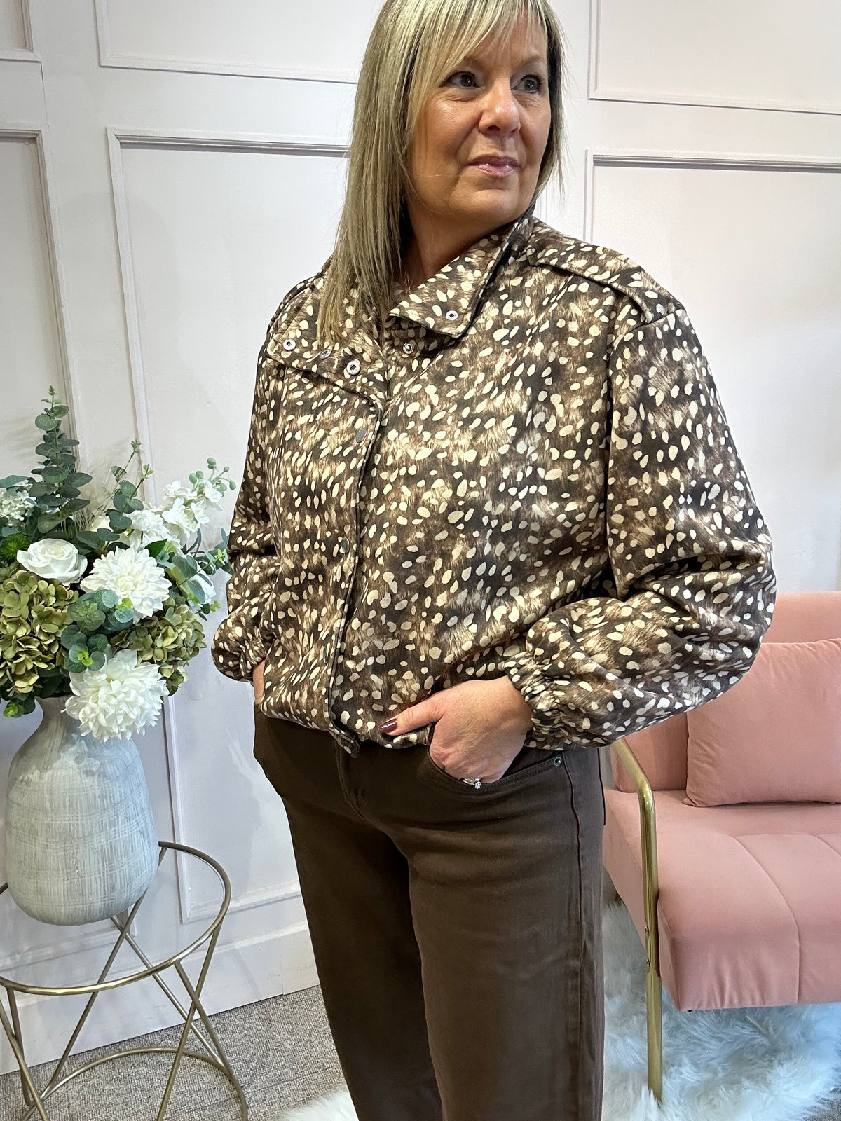 Bambi Gold Stud Jacket - Beige/Cream