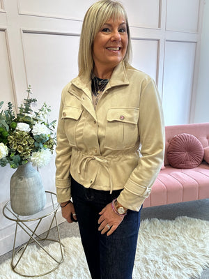 Suedette Drawstring Jacket - Beige