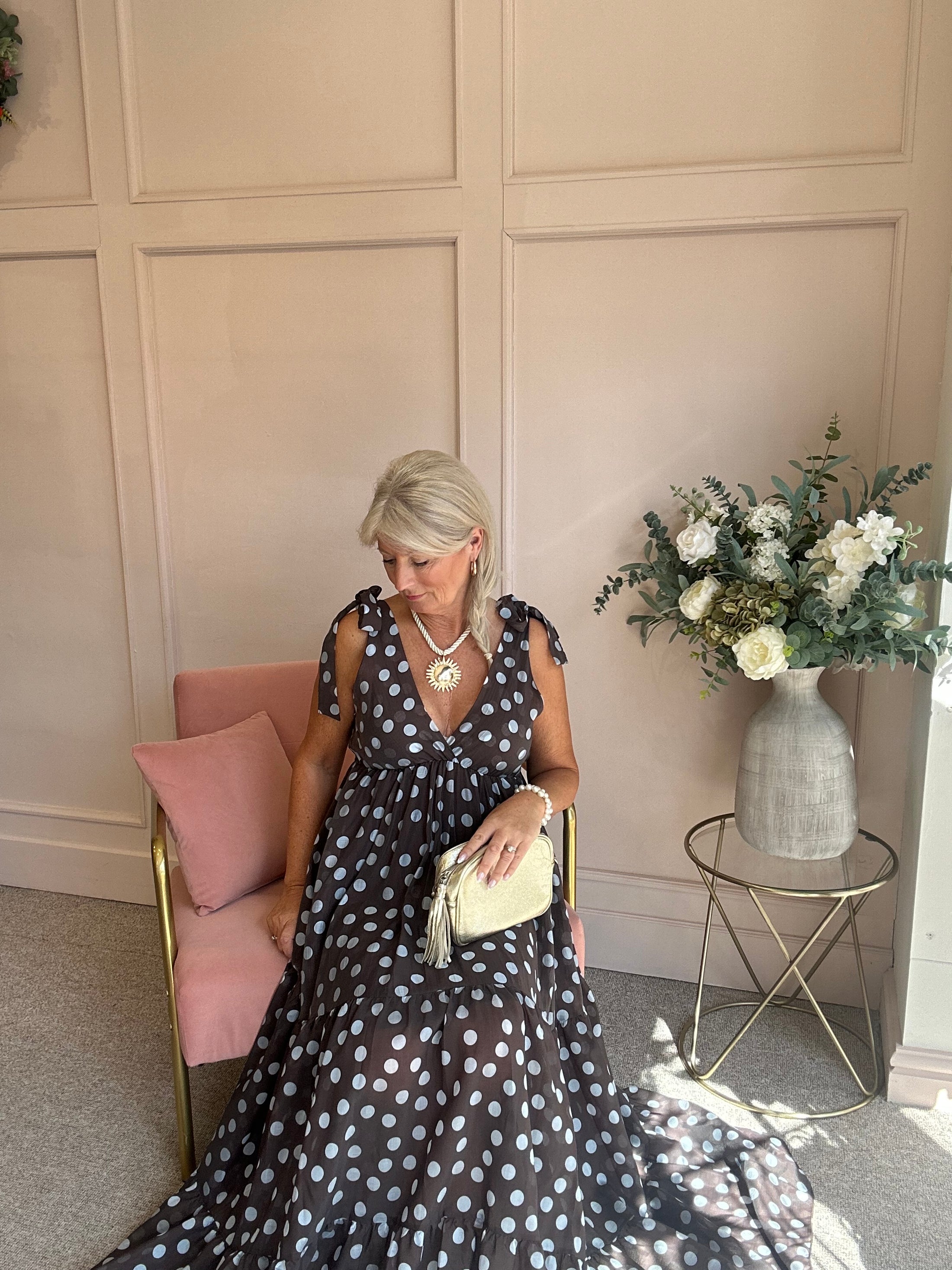 Spotty Dotty Dress - Brown/Soft Blue - Wardrobe By Simone