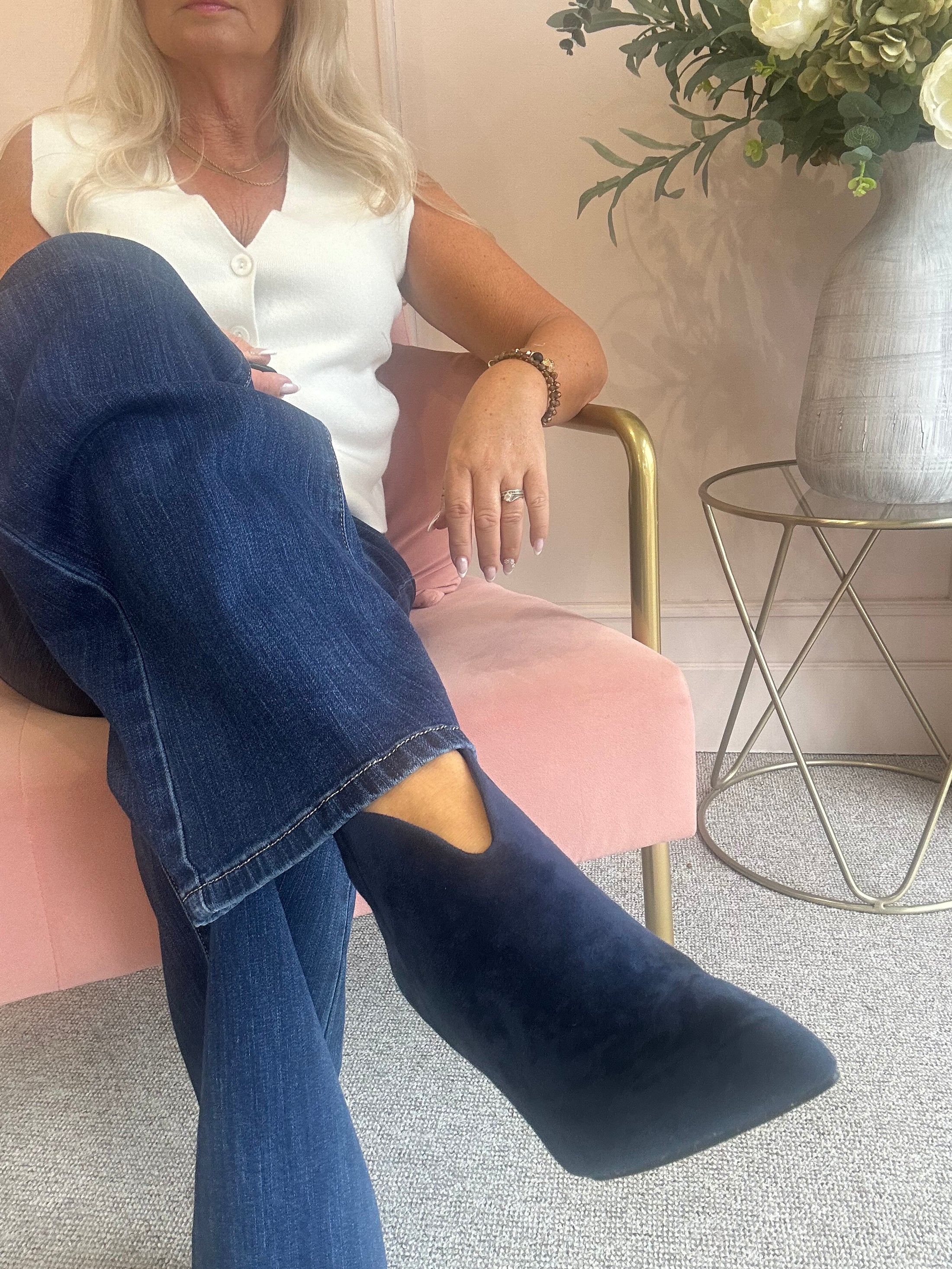 Kitten Heel Boot - Navy Blue