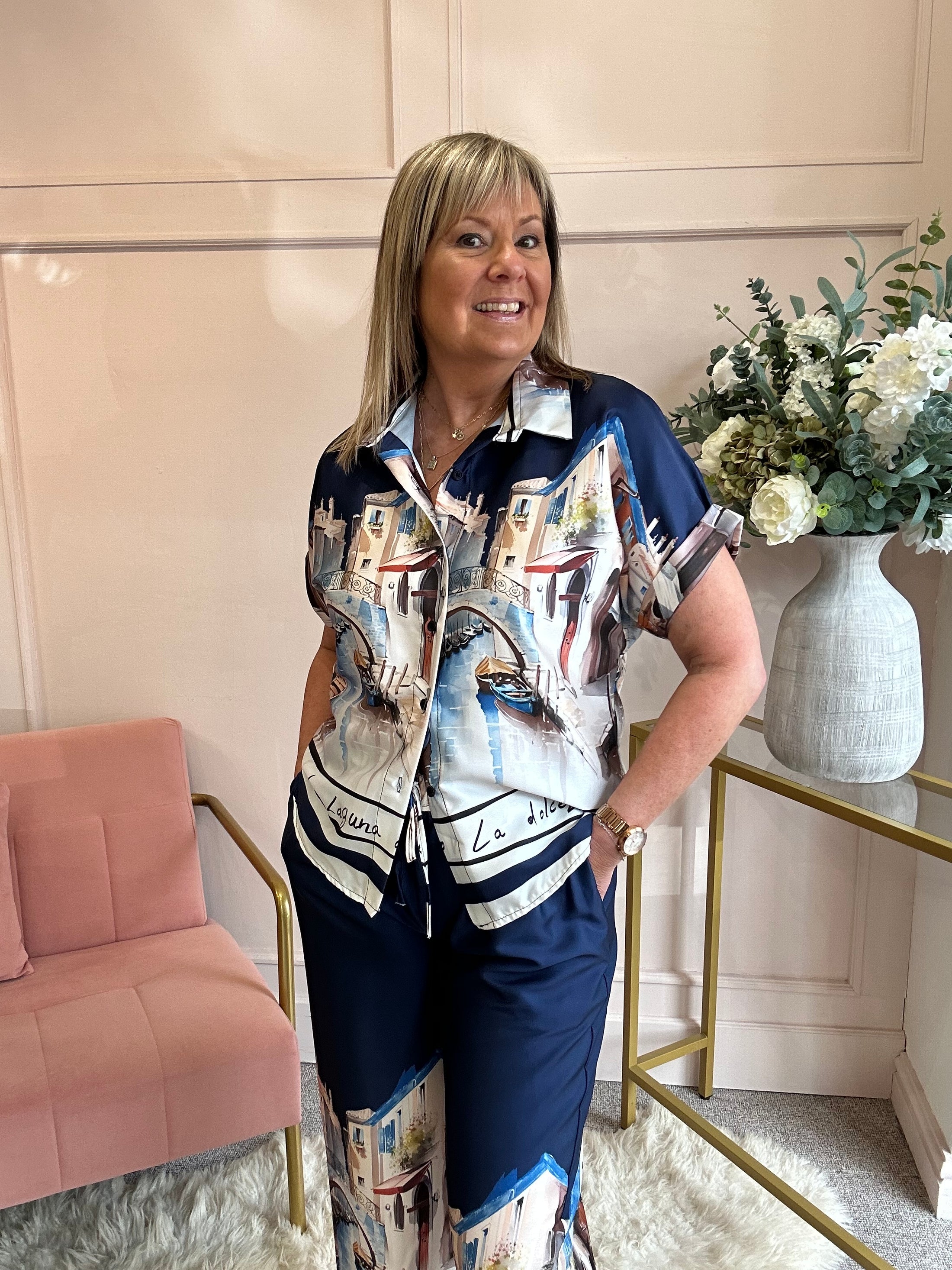 Vienna Scene Shirt & Pant Set - Navy/Mix - Wardrobe By Simone