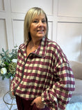 Load image into Gallery viewer, A Checked Zip Jacket - Burgundy/Cream - Wardrobe By Simone
