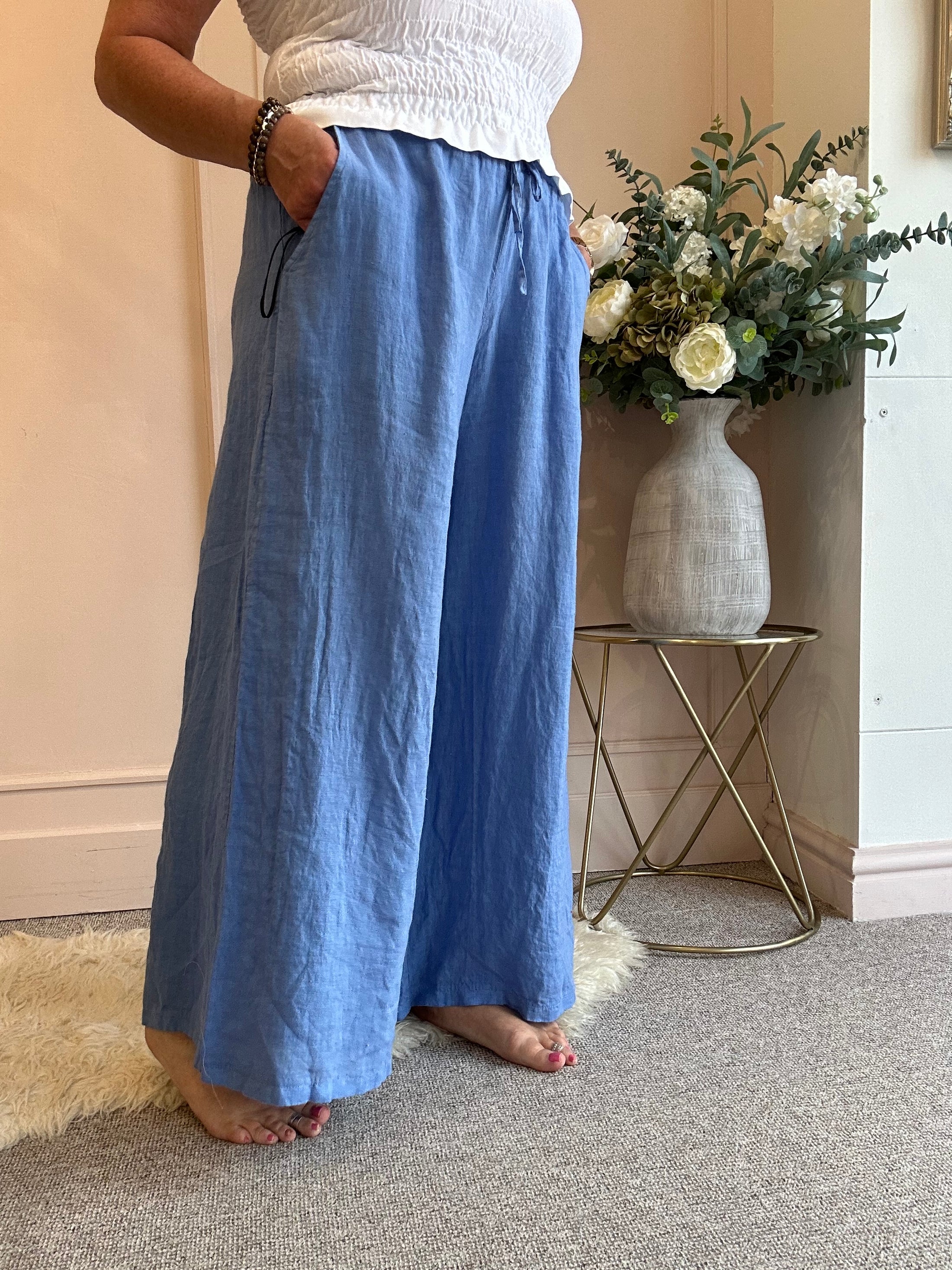 Linen Wide Pant - Cornflower Blue - Wardrobe By Simone