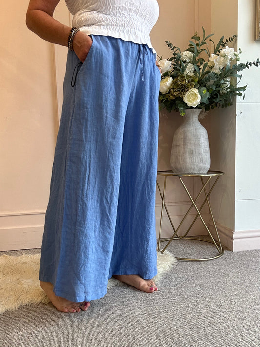 Linen Wide Pant - Cornflower Blue - Wardrobe By Simone