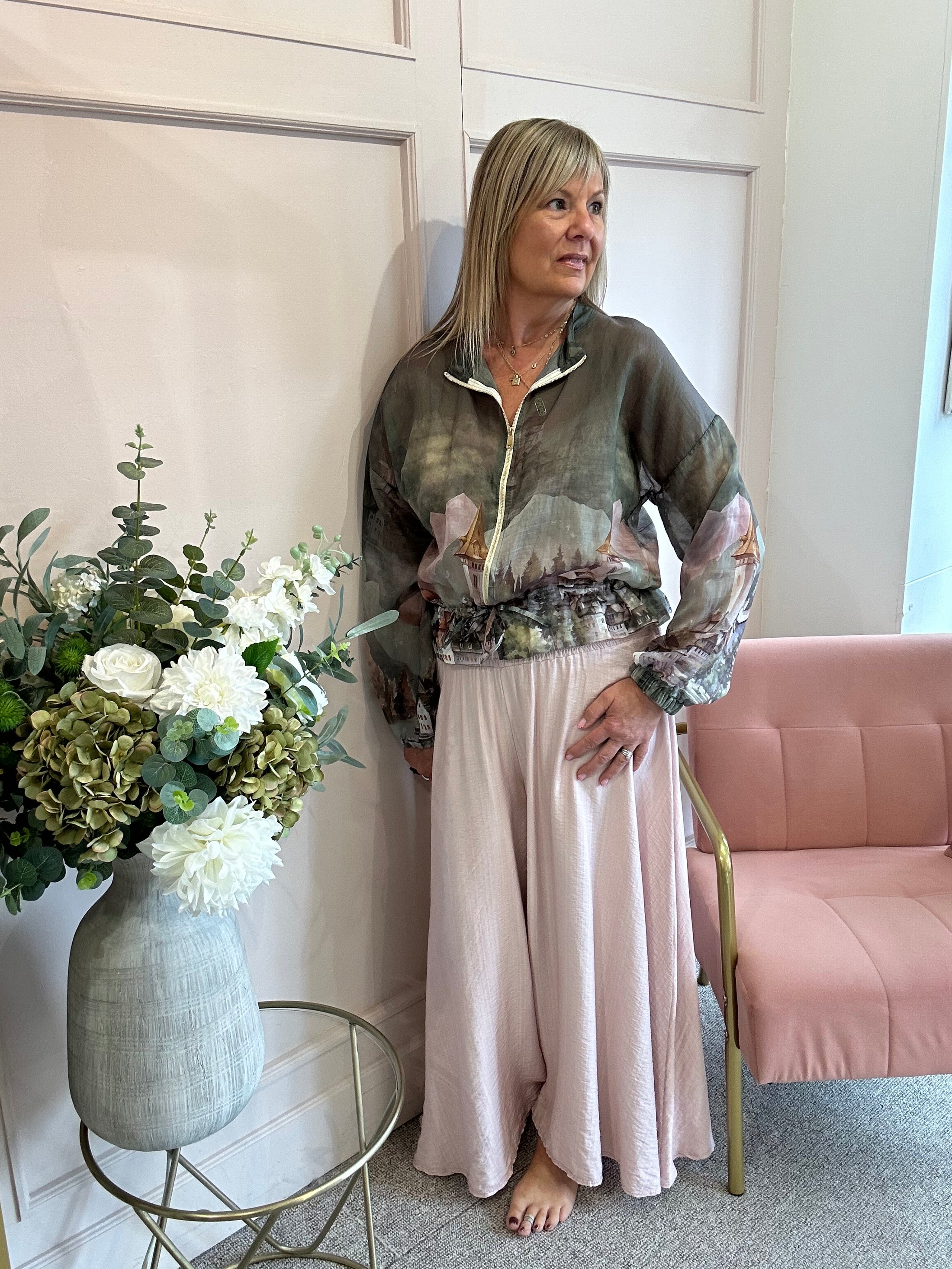Deep Elasticated Waist Wide Pant - Dusky Pink