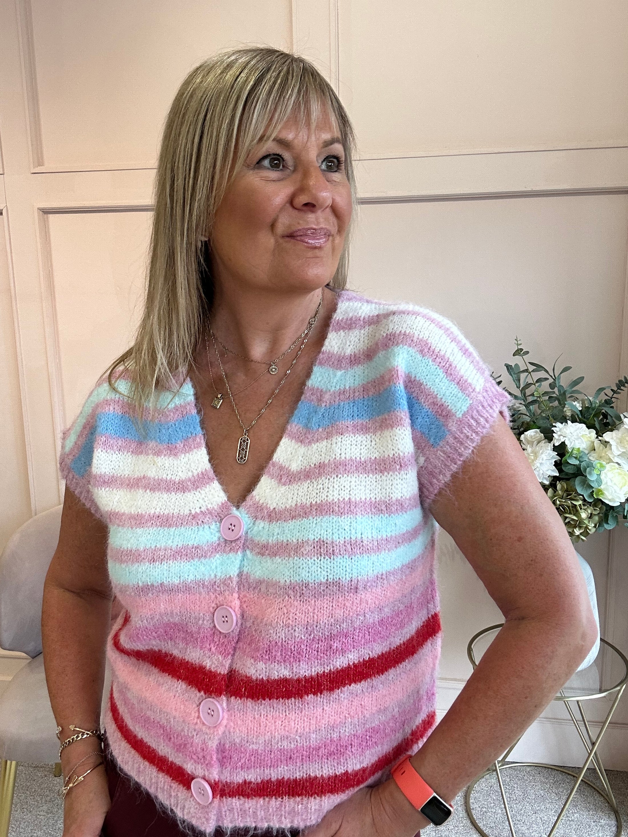 Cosy Striped Waistcoat - Pink/Cream
