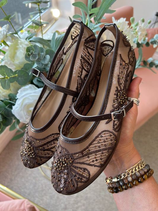 Sparkle  Beaded Mary Jane - Brown - Wardrobe By Simone