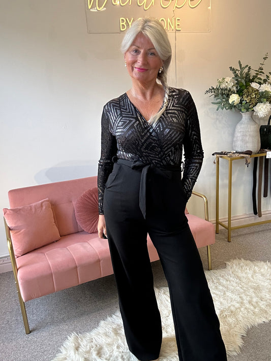 Touch Of Sliver Glam Jumpsuit - Black/Silver