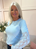 Load image into Gallery viewer, Fine Knit Jumper Lace Sleeve - Light Blue
