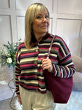 Load image into Gallery viewer, Striped Knit Cardigan - Plum/Khaki
