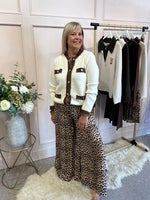 Stylish Leopard Edged Jacket/Cardi  - Cream