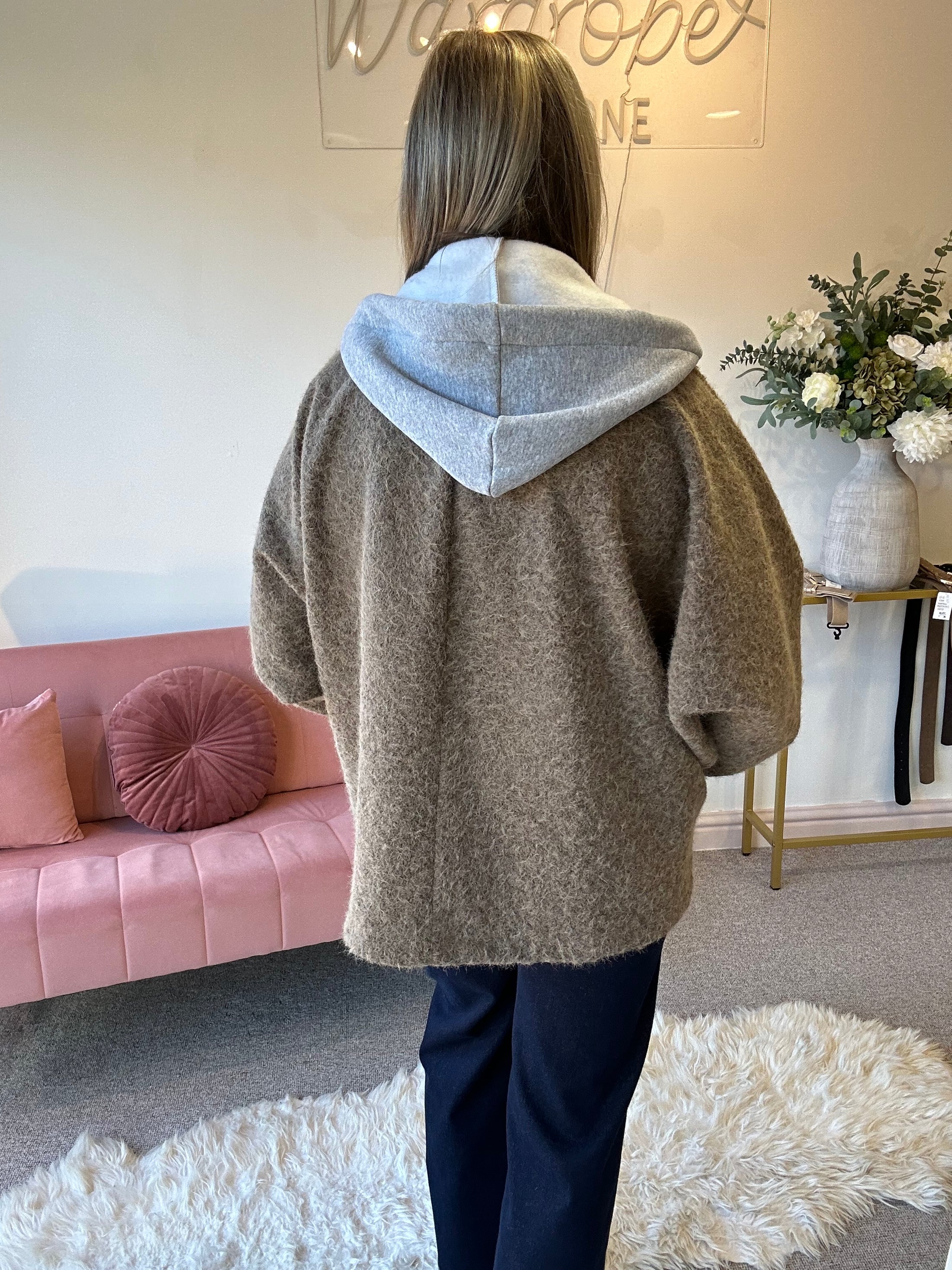 Short Hoody Inserted Jacket - Taupe