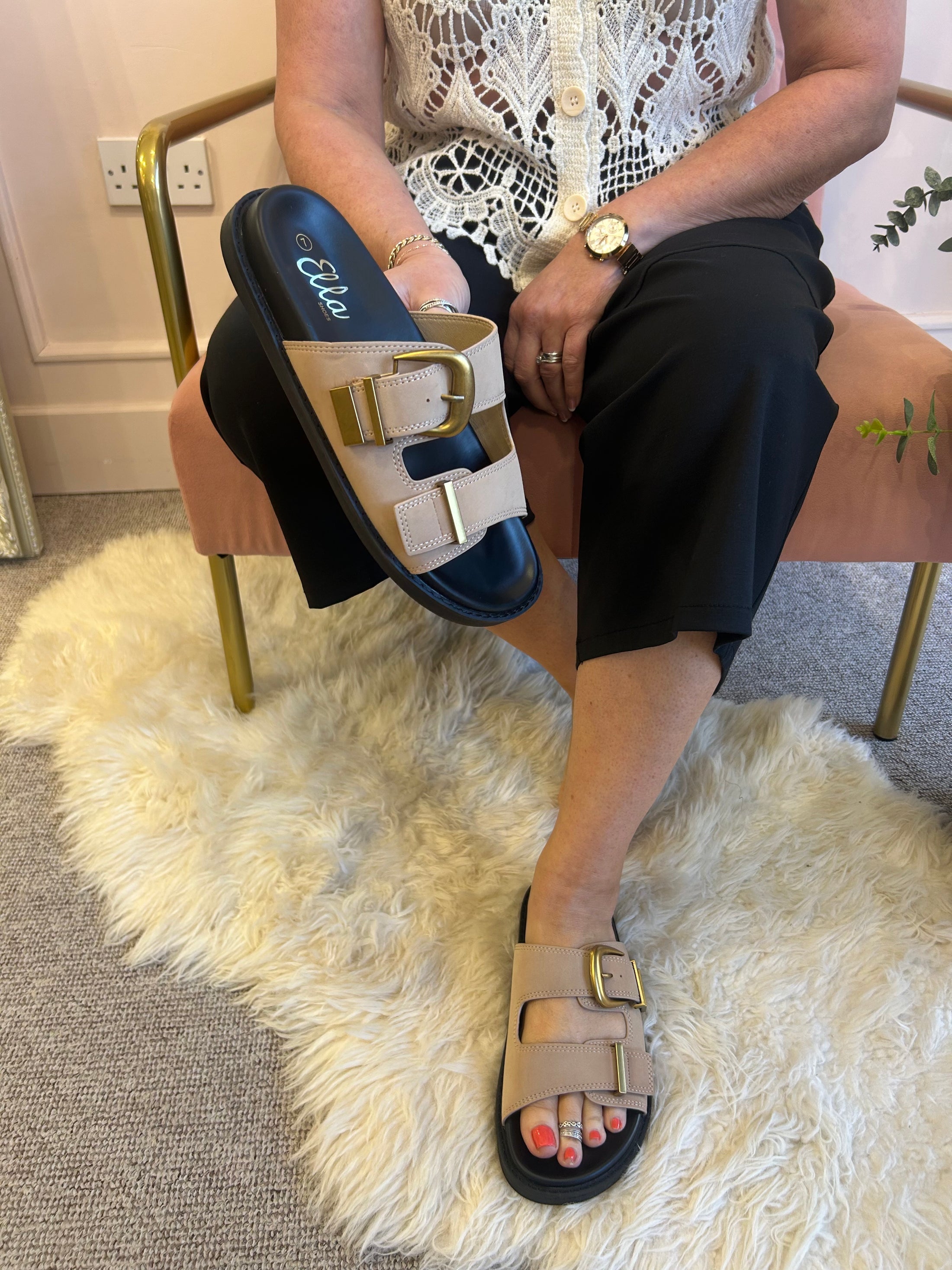 Sienna Buckle Slider Sandal - Nude