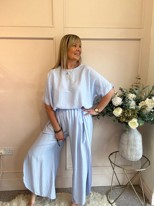 Handkerchief Hem Top & Pant Set - Pale Blue - Wardrobe By Simone