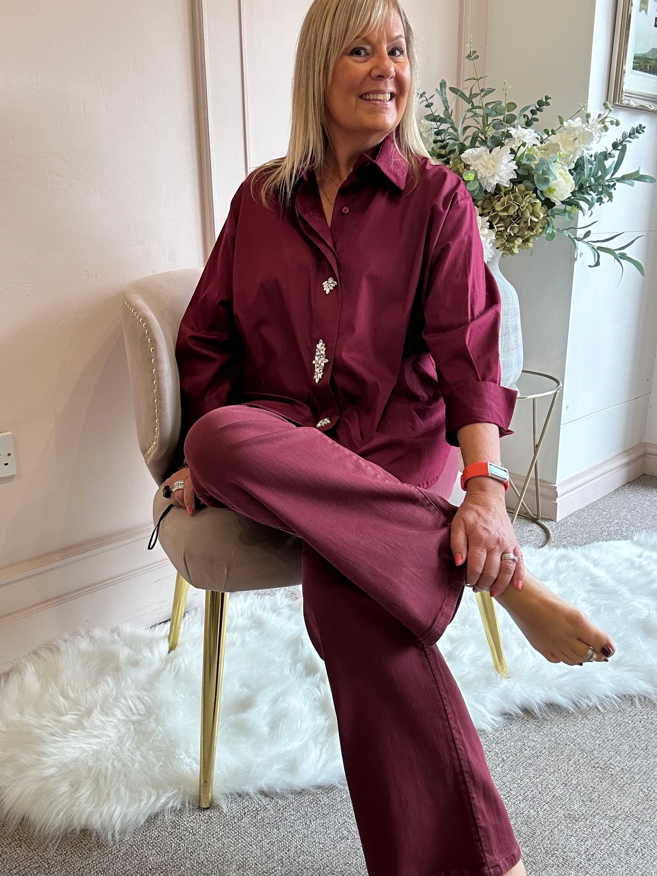 Jewel Button Shirt - Burgundy
